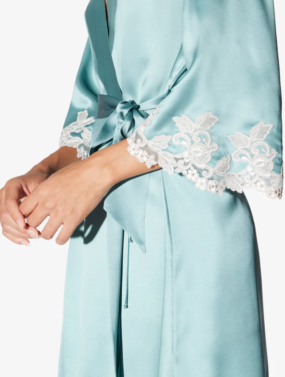 Almond Silk Short Robe With Frastaglio