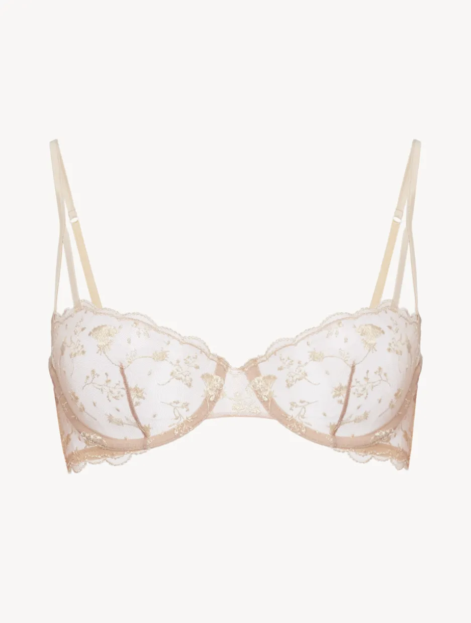 Balconette Bra In Halo And Ivory Nude With Embroidered Tulle