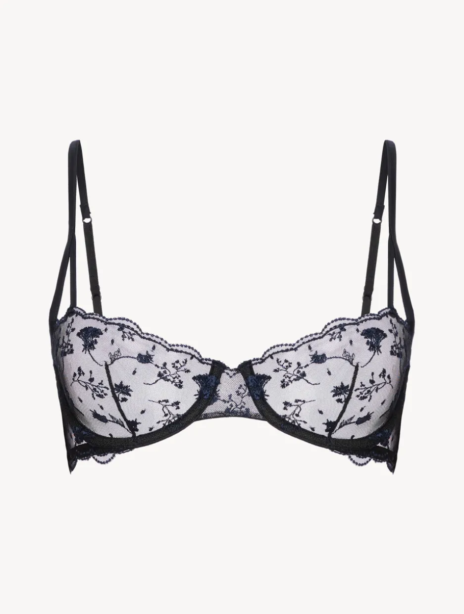 Balconette Bra In Onyx With Embroidered Tulle