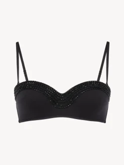 Bandeau Bikini Top In Black With Beading