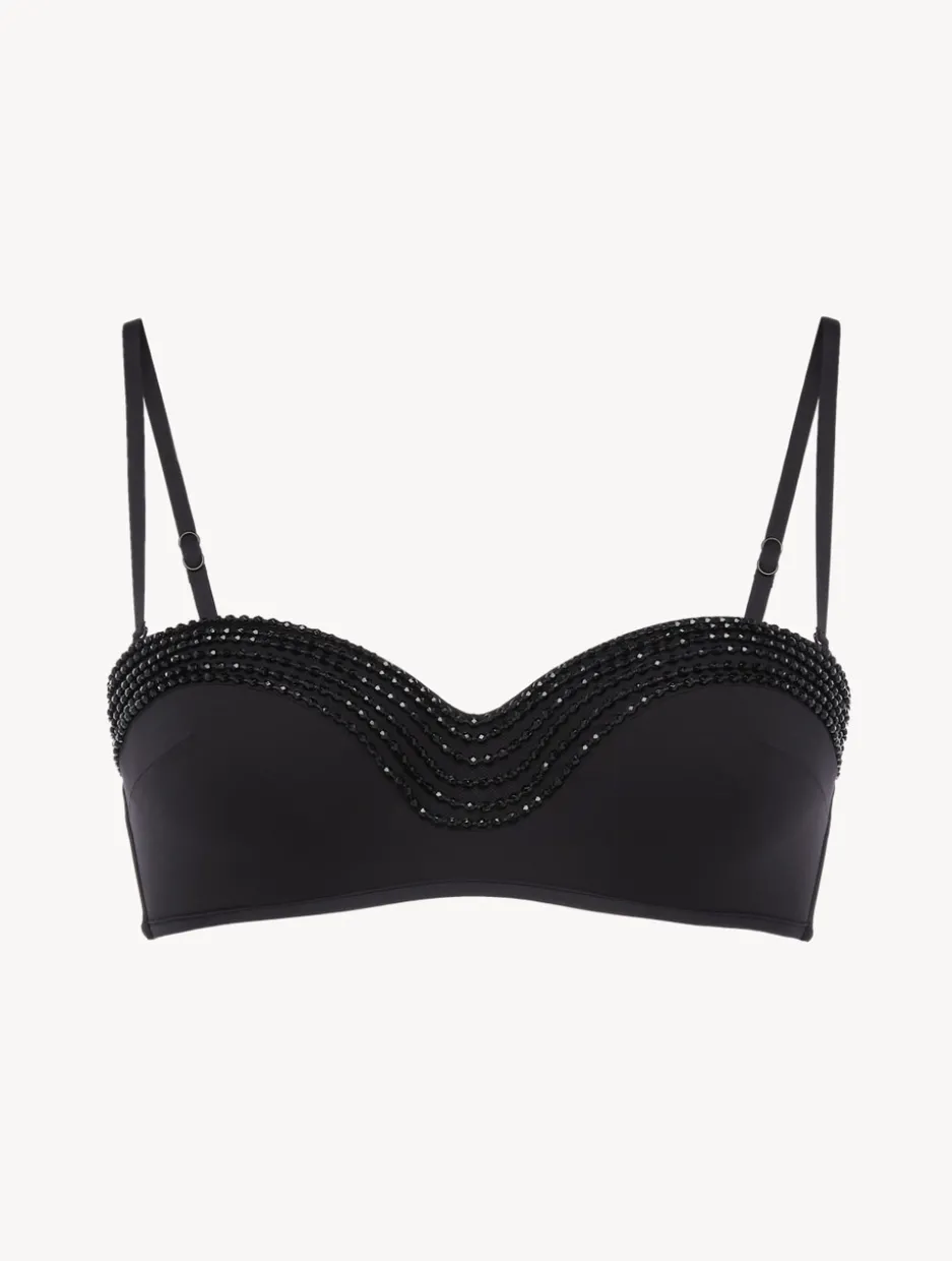 Bandeau Bikini Top In Black With Beading