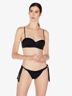 Bandeau Bikini Top In Black With Beading