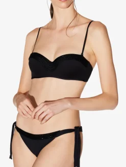 Bandeau Bikini Top In Black With Beading