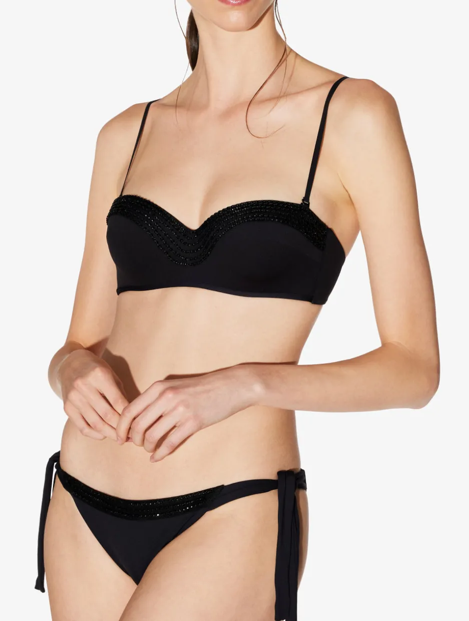 Bandeau Bikini Top In Black With Beading