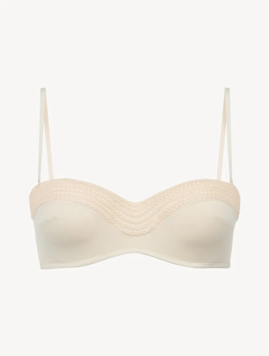 Bandeau Bikini Top In Champagne With Beading