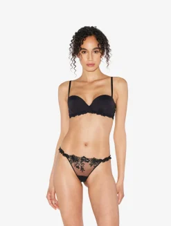 Bandeau Bra In Black Lycra With Embroidered Tulle