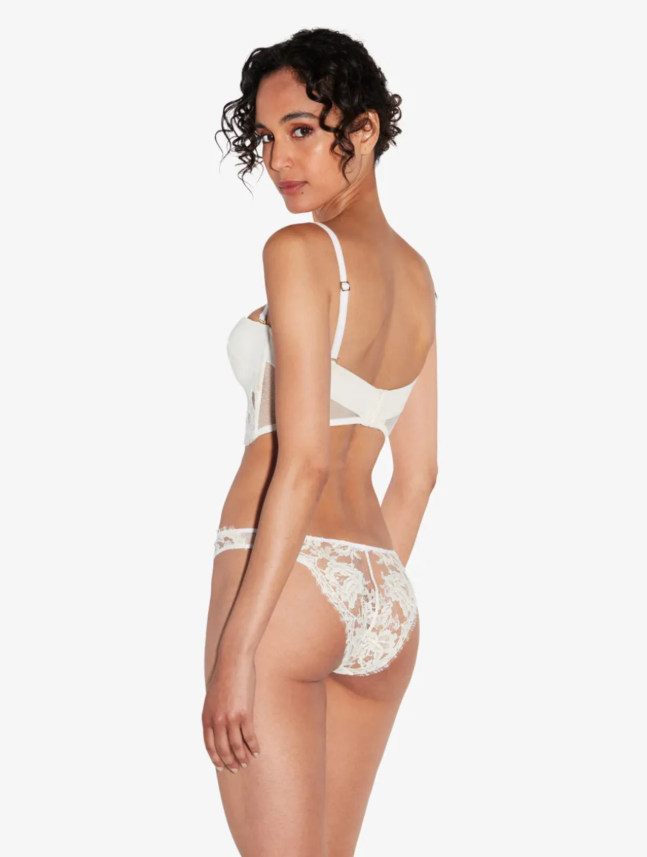Bandeau Bra In Off White With Cotton Leavers Lace