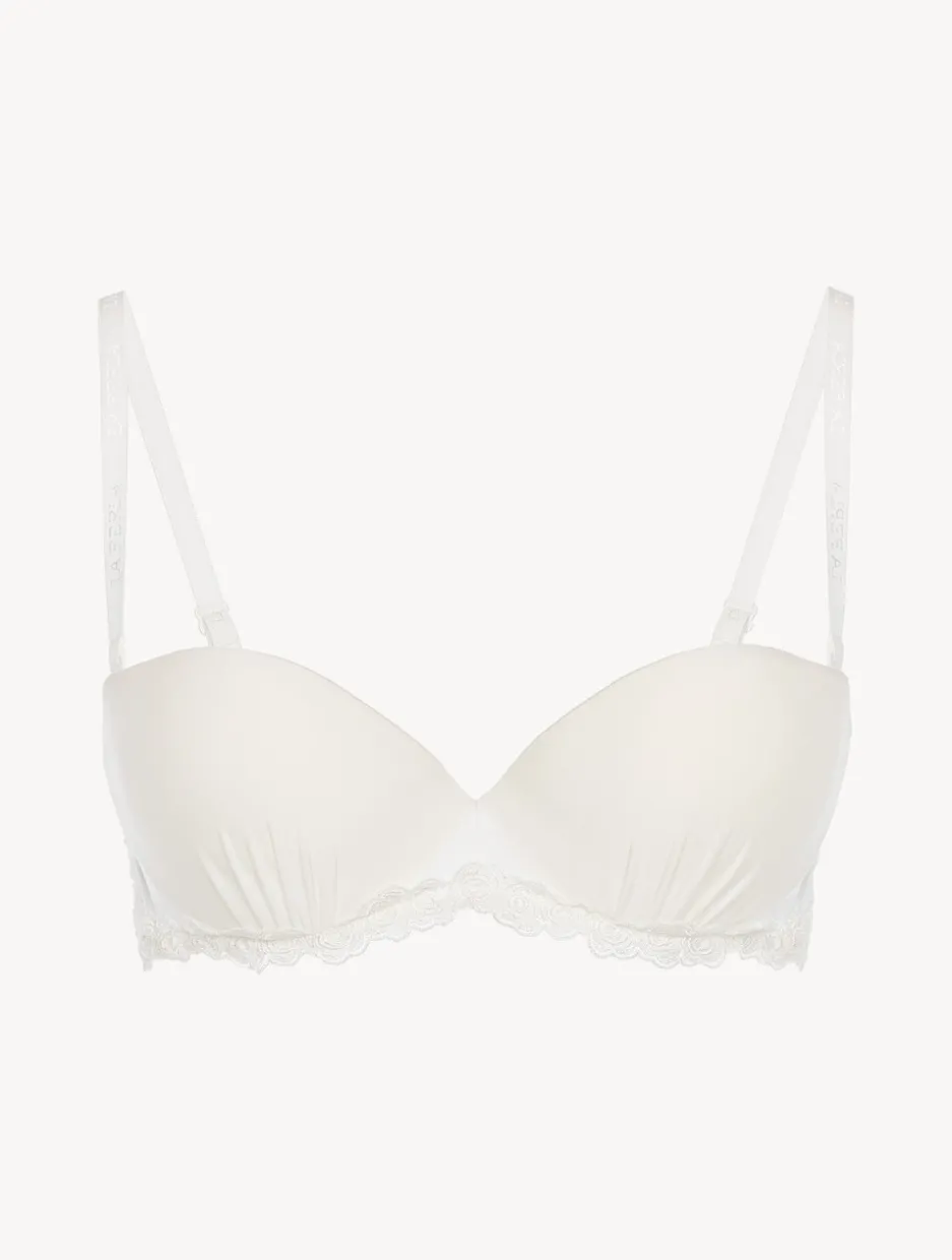 Bandeau Bra In Off-white Lycra With Embroidered Tulle