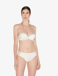 Bandeau Bra In Off-white Lycra With Embroidered Tulle
