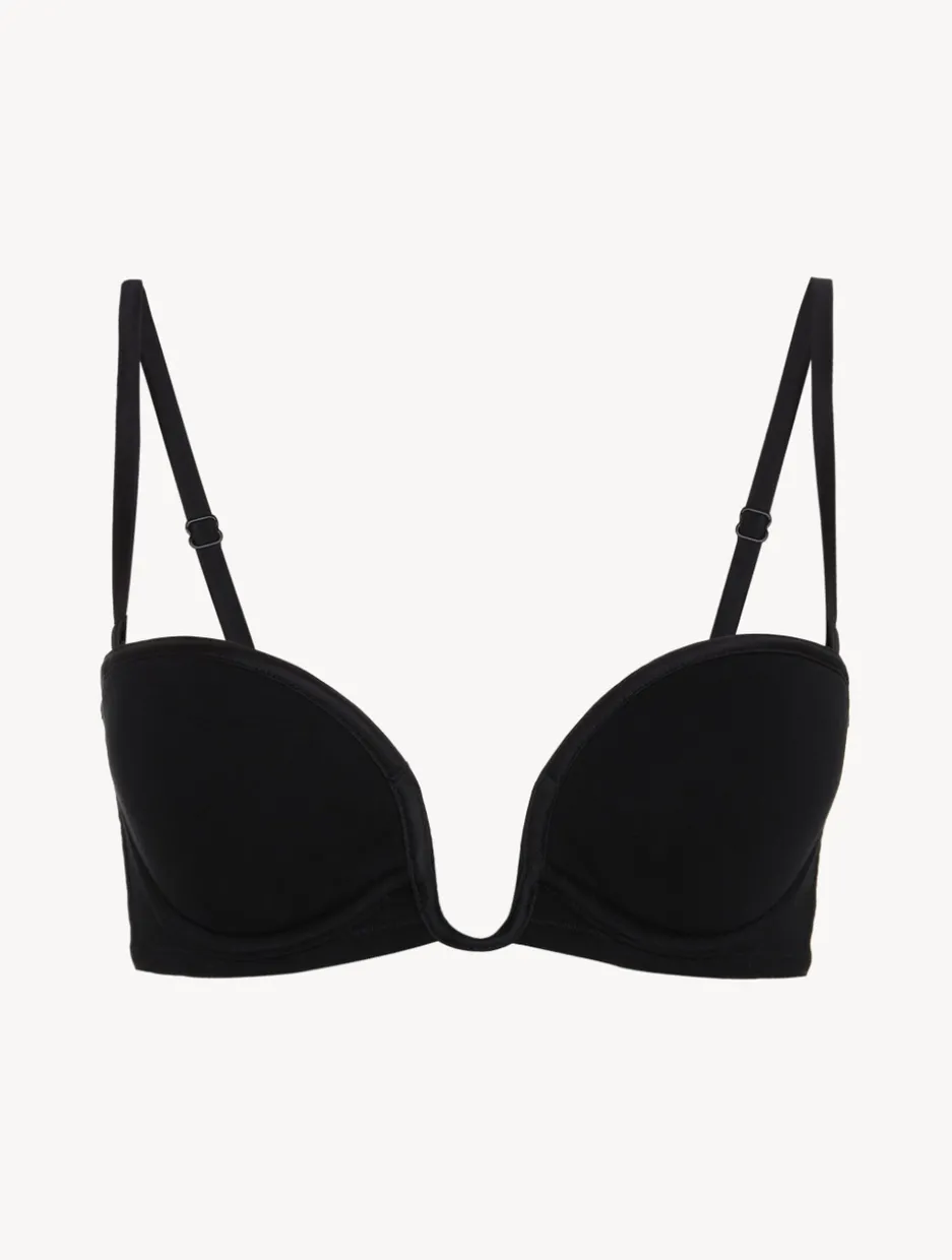 Bandeau Bra In Onyx With Embroidered Tulle