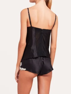 Black Corset In Silk Satin With Frastaglio