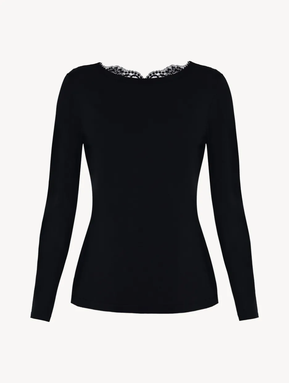Black Cotton Long-sleeved Top
