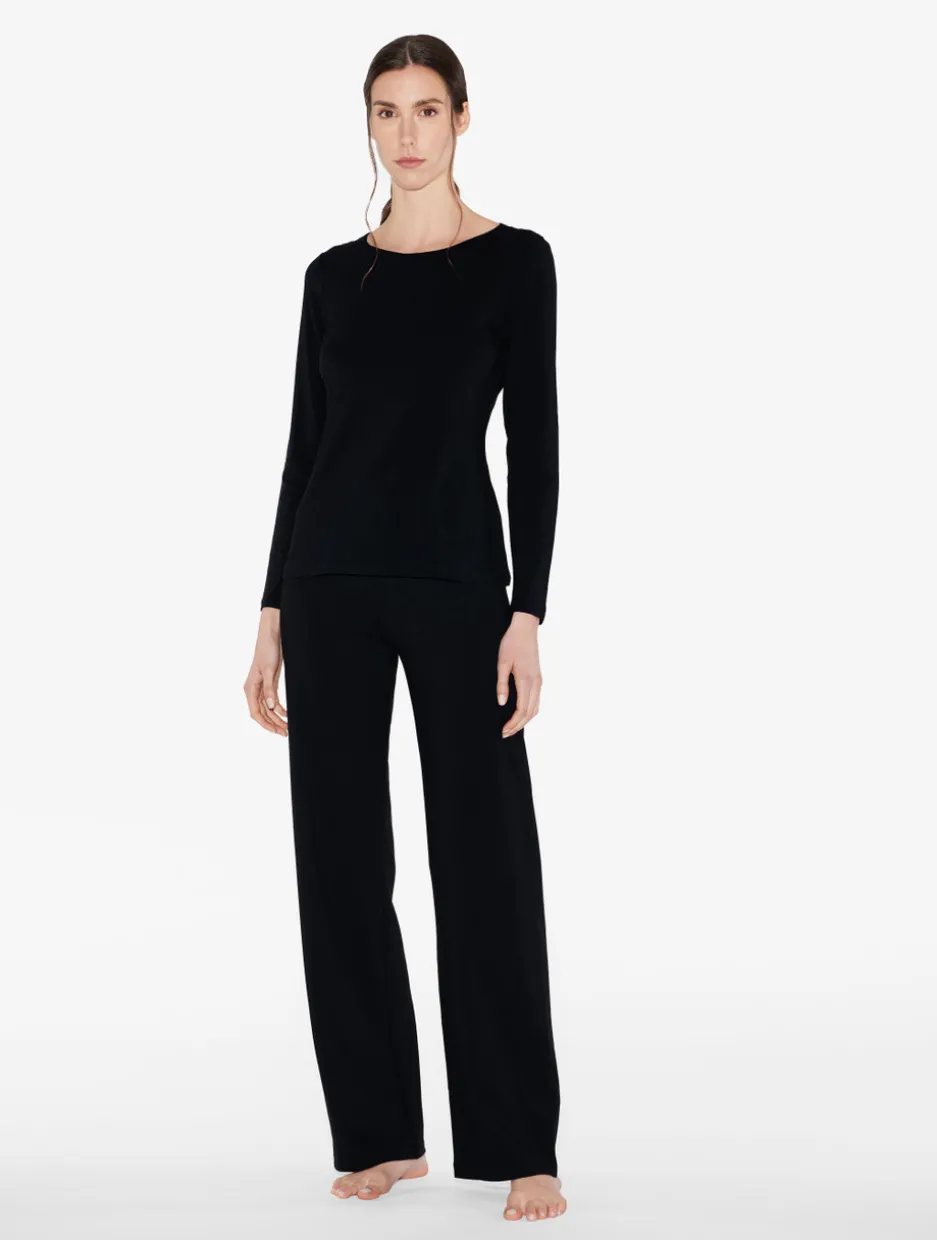Black Cotton Long-sleeved Top