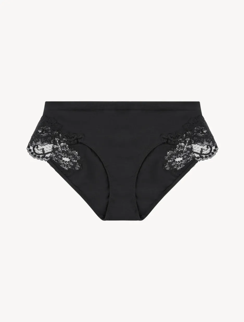 Black Cotton Mid-rise Briefs