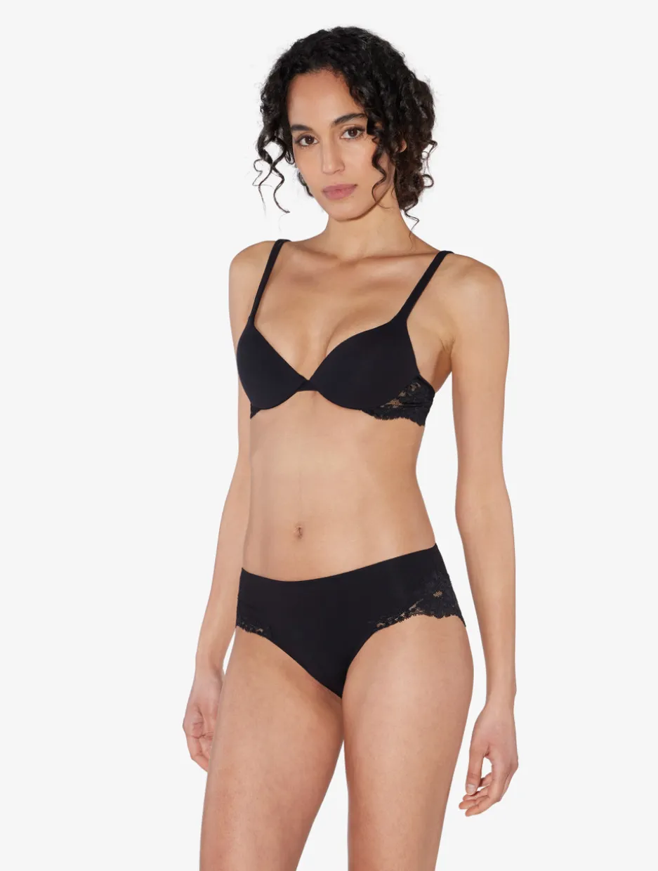 Black Cotton Mid-rise Briefs