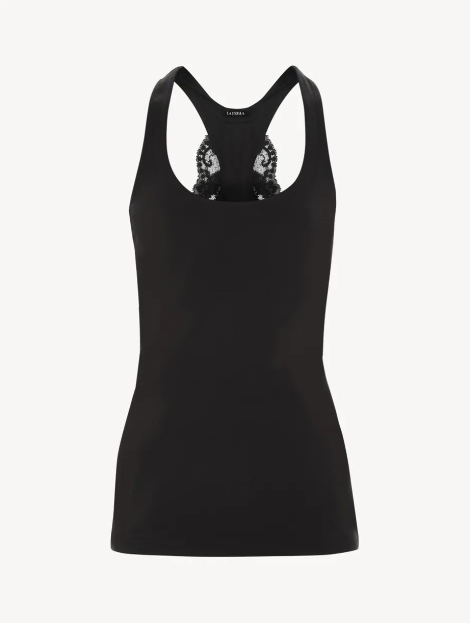 Black Cotton Vest Top