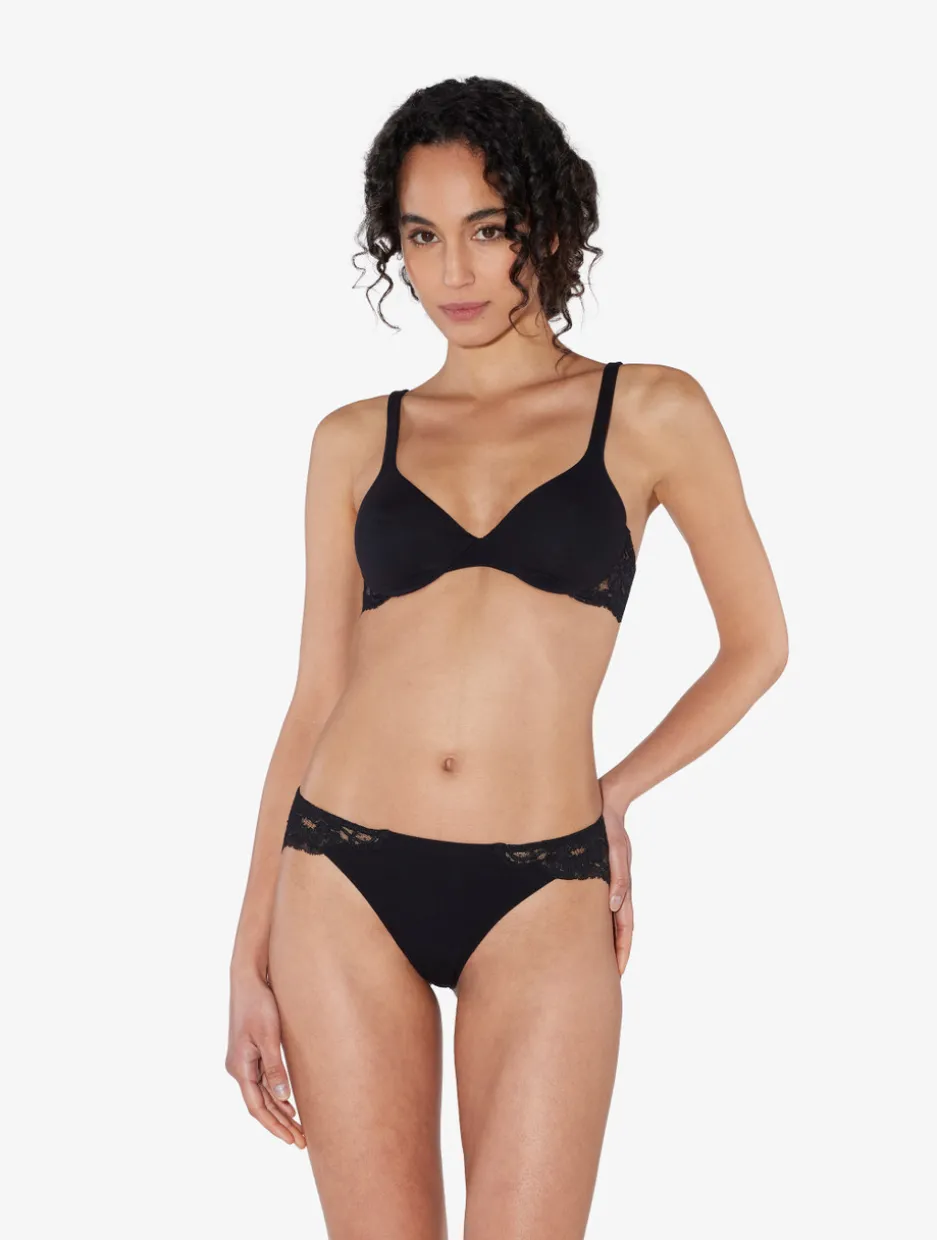 Black Lace And Cotton Underwired Bra