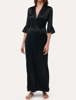 Black Long Silk Belted Robe