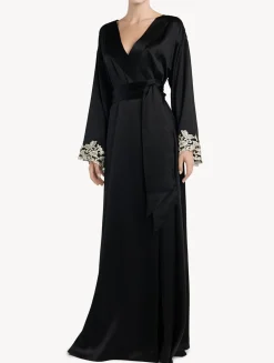 Black Long Silk Robe With Frastaglio