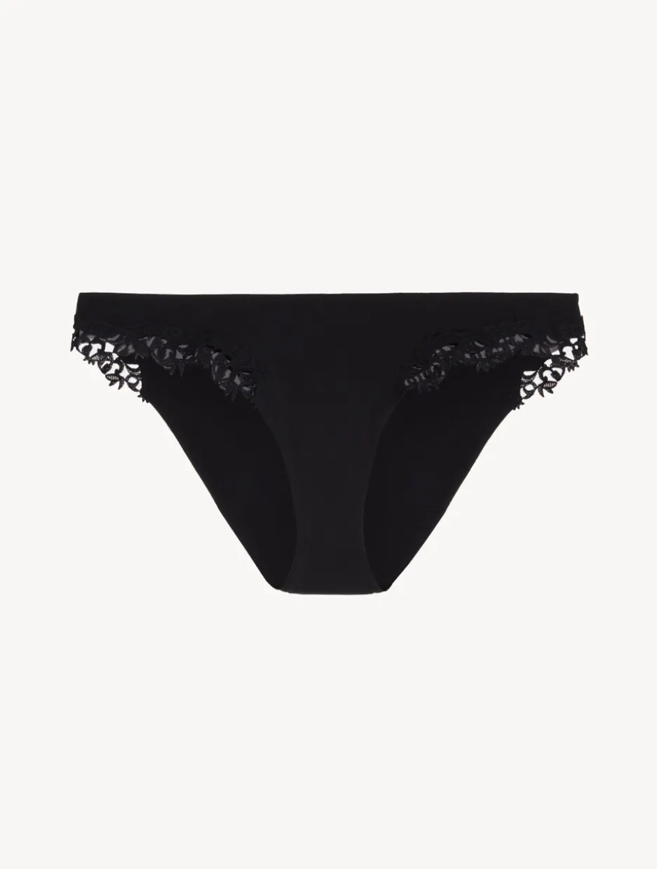 Black Low Rise Briefs With Macramé