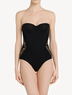 Black Lycra Control Fit Body With Chantilly Lace