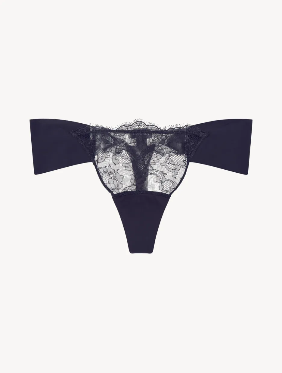 Black Lycra Thong With Chantilly Lace