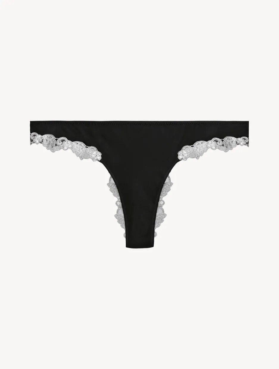 Black Silk Brazilian Briefs With Ivory Frastaglio
