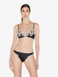 Black Silk Brazilian Briefs With Ivory Frastaglio