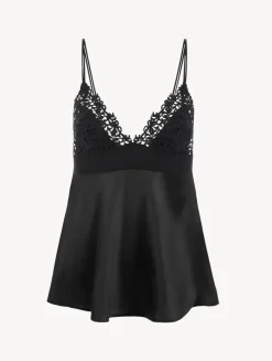 Black Silk Camisole With Macrame Frastaglio