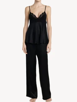 Black Silk Camisole With Macrame Frastaglio