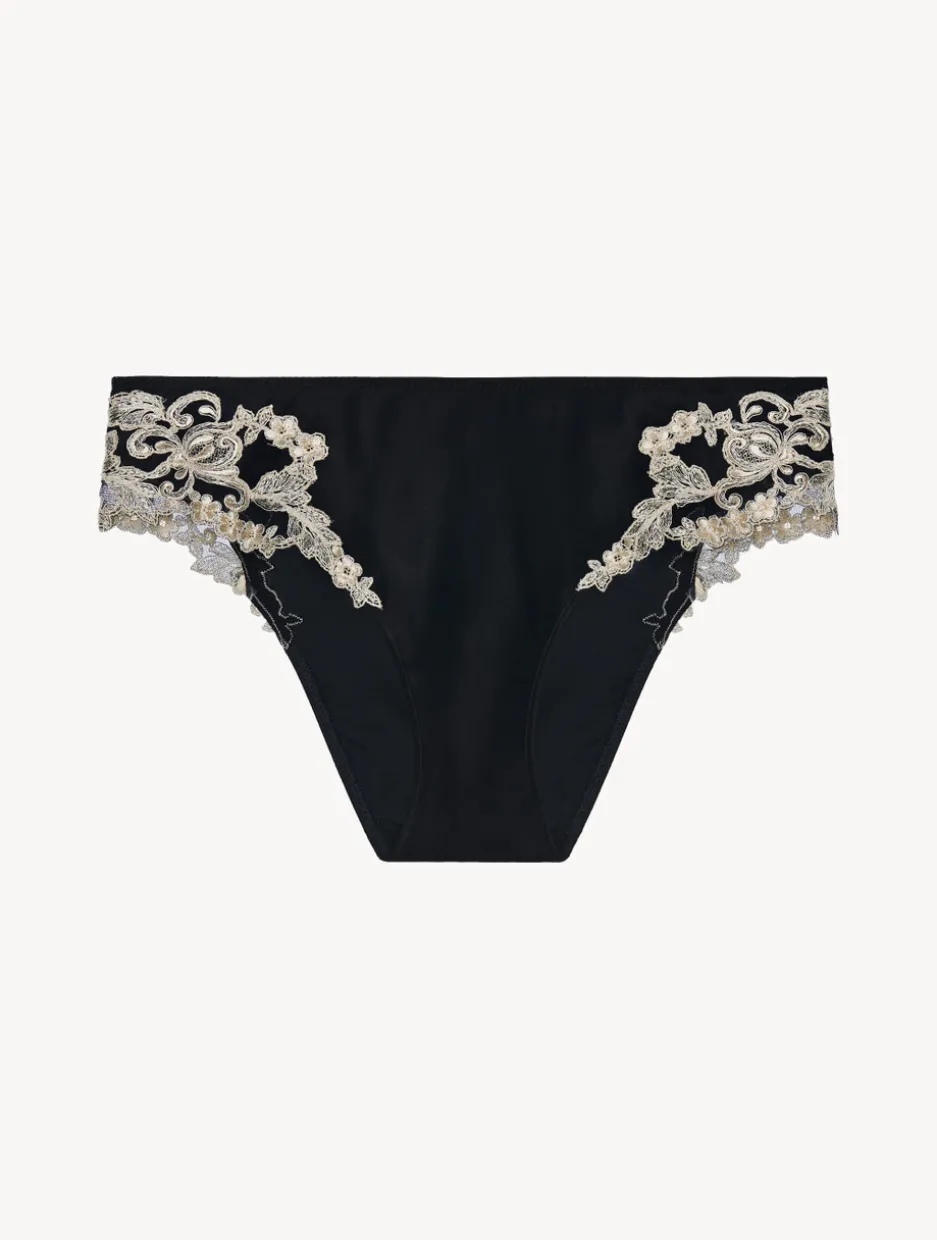Black Silk Medium Briefs With Frastaglio