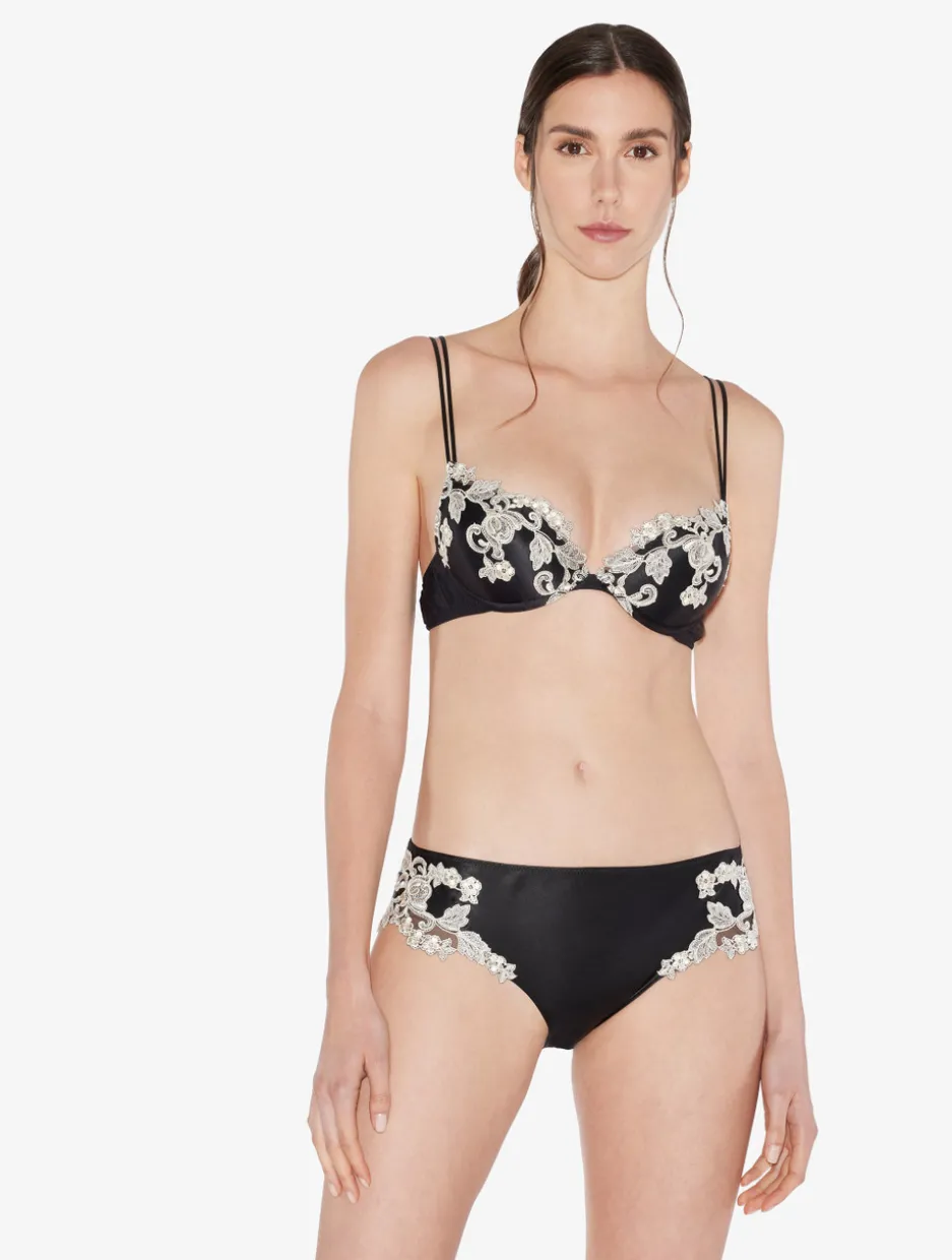 Black Silk Medium Briefs With Frastaglio