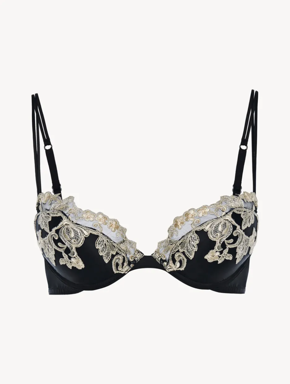 Black Silk Push-up Bra With Ivory Frastaglio
