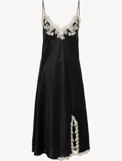 Black Silk Satin Short Nightgown With Frastaglio