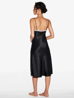 Black Silk Satin Short Nightgown With Frastaglio