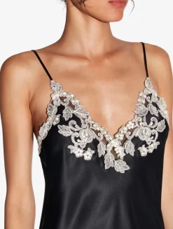 Black Silk Satin Short Nightgown With Frastaglio