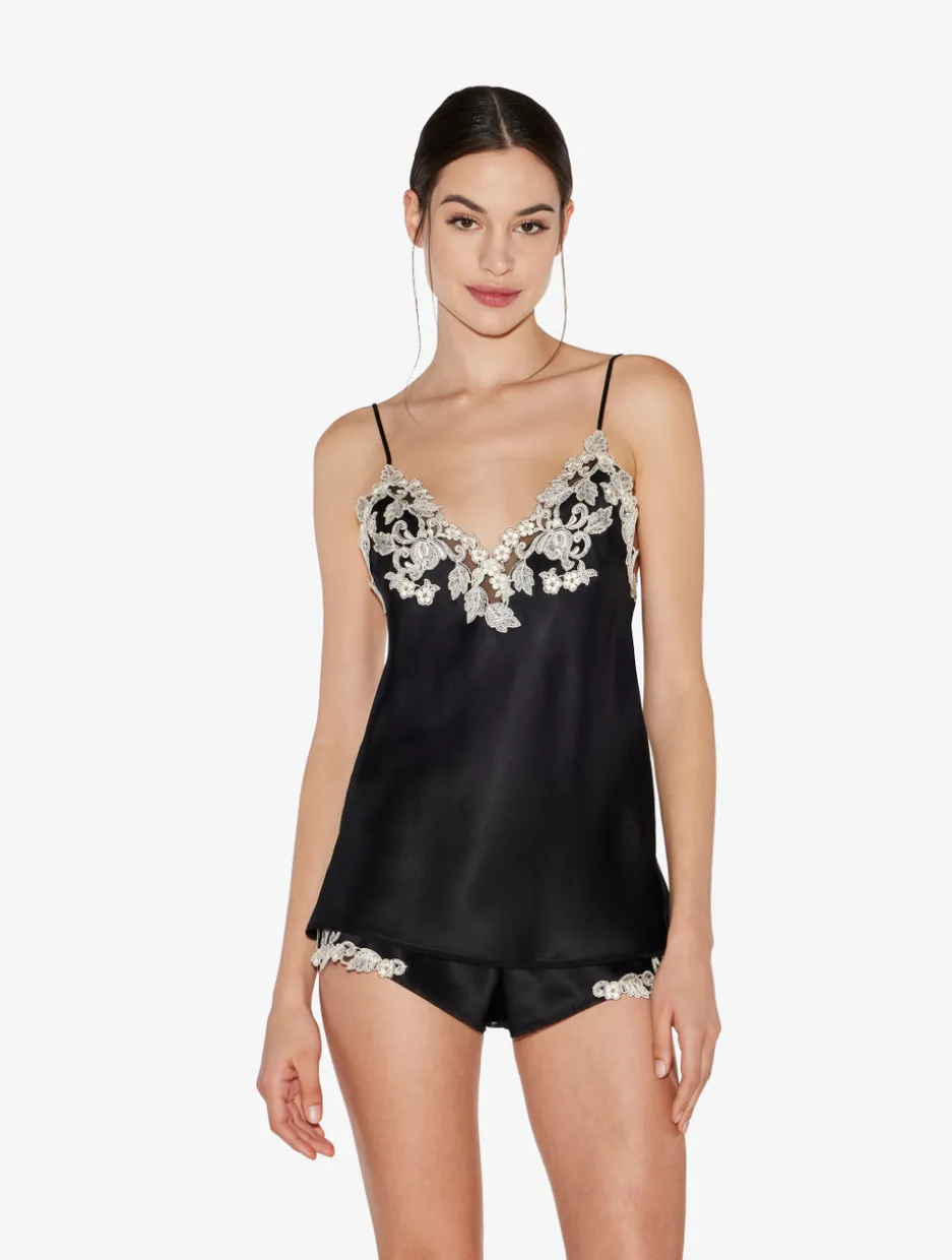 Black Silk Satin Sleep Shorts With Frastaglio