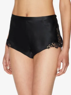 Black Silk Sleep Shorts With Macramé Frastaglio