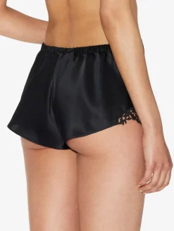 Black Silk Sleep Shorts With Macramé Frastaglio