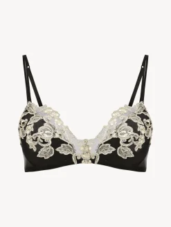Black Silk Triangle Bra With Ivory Frastaglio