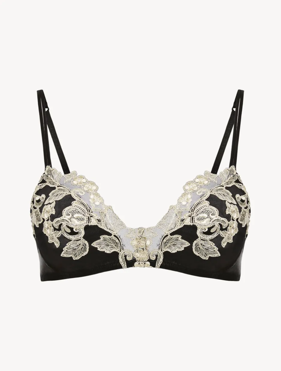 Black Silk Triangle Bra With Ivory Frastaglio