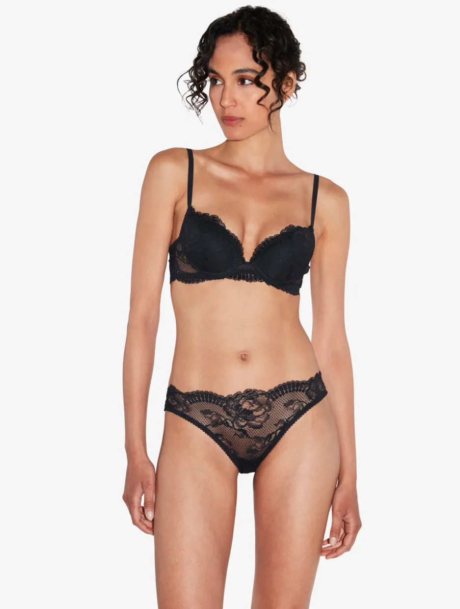Black Stretch Leavers Lace Push-up Bra