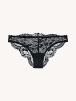 Black Stretch Leavers Lace And Tulle Brazilian Briefs