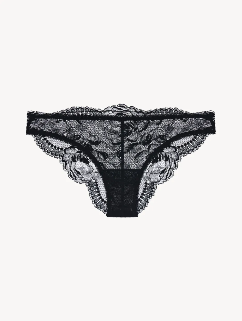 Black Stretch Leavers Lace And Tulle Brazilian Briefs