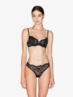 Black Stretch Leavers Lace And Tulle Brazilian Briefs