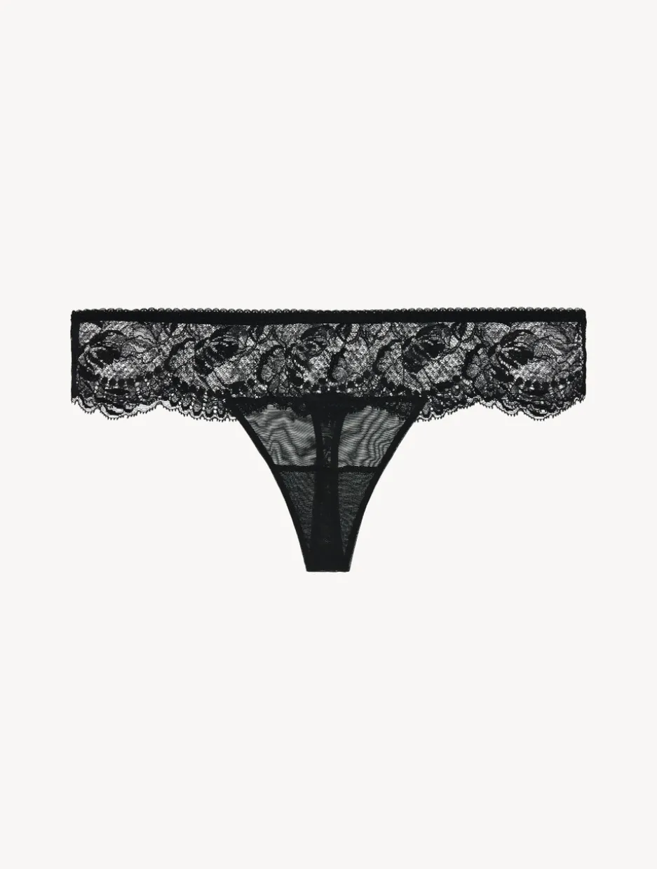 Black Stretch Leavers Lace Thong