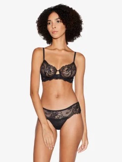 Black Stretch Leavers Lace Thong