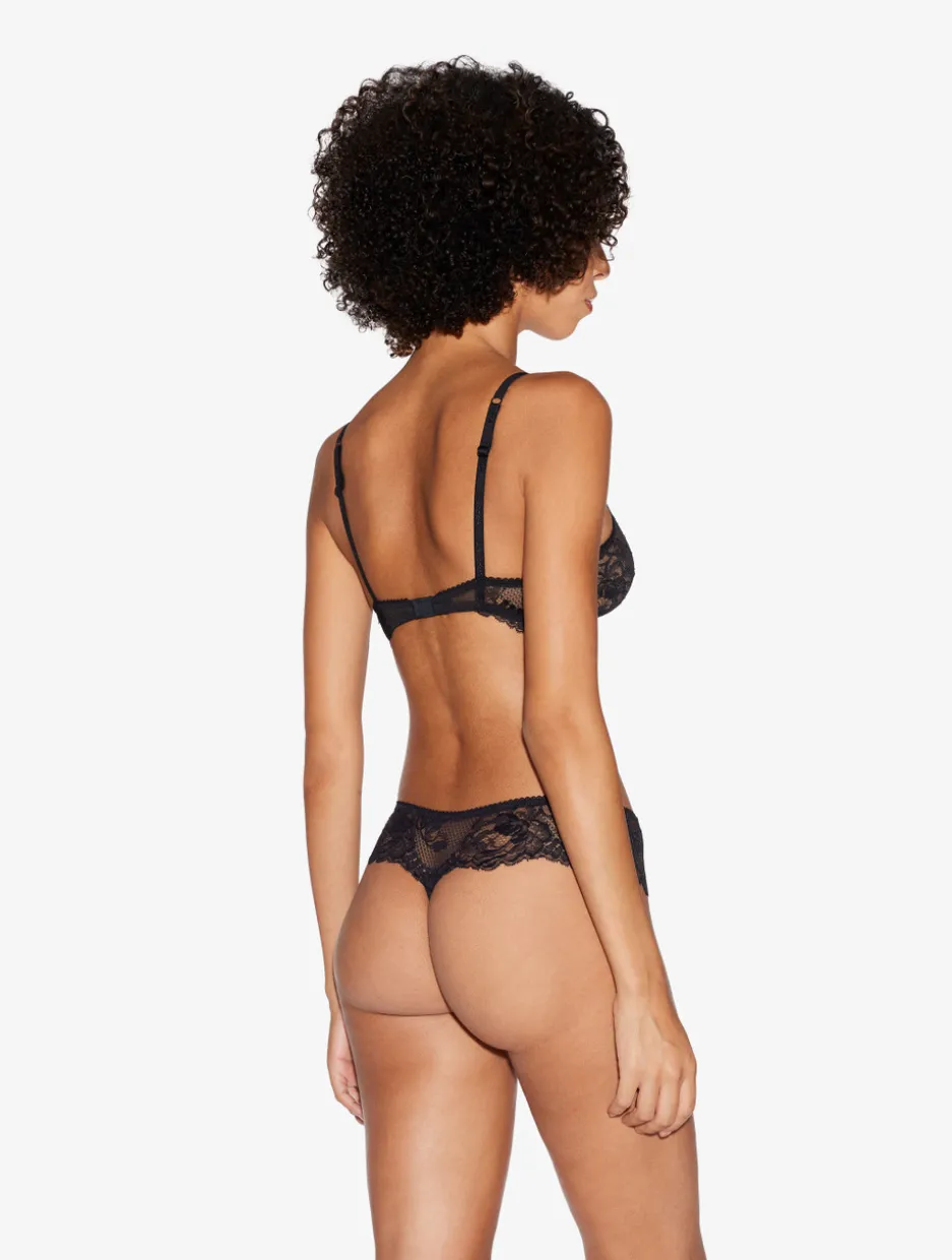 Black Stretch Leavers Lace Thong