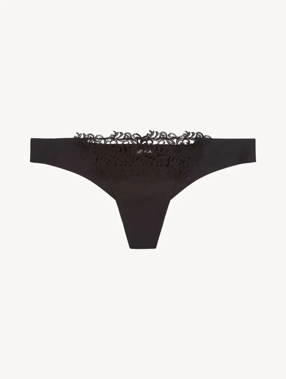 Black Thong With Macramé