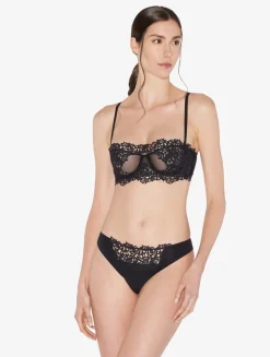 Black Thong With Macramé